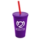 a violet cup & translucent violet lid & translucent red straw 22 oz single - wall snap on tumbler with lid and straw