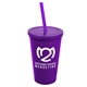 a violet cup & translucent violet lid & translucent violet straw 22 oz single - wall snap on tumbler with lid and straw
