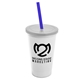 a white cup & frost lid & translucent blue straw 22 oz single - wall snap on tumbler with lid and straw