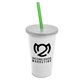 a white cup & frost lid & translucent green straw 22 oz single - wall snap on tumbler with lid and straw