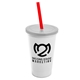 a white cup & frost lid & translucent red straw 22 oz single - wall snap on tumbler with lid and straw
