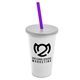 a white cup & frost lid & translucent violet straw 22 oz single - wall snap on tumbler with lid and straw