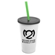 a white cup & smoke lid & translucent green straw 22 oz single - wall snap on tumbler with lid and straw