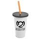 a white cup & smoke lid & translucent orange straw 22 oz single - wall snap on tumbler with lid and straw