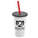 a white cup & smoke lid & translucent red straw 22 oz single - wall snap on tumbler with lid and straw