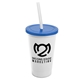 a white cup & translucent blue lid & frost straw 22 oz single - wall snap on tumbler with lid and straw