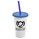 a white cup & translucent blue lid & translucent blue straw 22 oz single - wall snap on tumbler with lid and straw