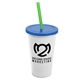 a white cup & translucent blue lid & translucent green straw 22 oz single - wall snap on tumbler with lid and straw