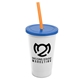 a white cup & translucent blue lid & translucent orange straw 22 oz single - wall snap on tumbler with lid and straw