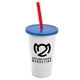 a white cup & translucent blue lid & translucent red straw 22 oz single - wall snap on tumbler with lid and straw