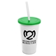 a white cup & translucent green lid & frost straw 22 oz single - wall snap on tumbler with lid and straw