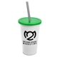 a white cup & translucent green lid & smoke straw 22 oz single - wall snap on tumbler with lid and straw