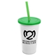 a white cup & translucent green lid & translucent green straw 22 oz single - wall snap on tumbler with lid and straw