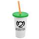 a white cup & translucent green lid & translucent orange straw 22 oz single - wall snap on tumbler with lid and straw