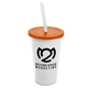 a white cup & translucent orange lid & frost straw 22 oz single - wall snap on tumbler with lid and straw