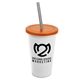 a white cup & translucent orange lid & smoke straw 22 oz single - wall snap on tumbler with lid and straw