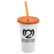 a white cup & translucent orange lid & translucent orange straw 22 oz single - wall snap on tumbler with lid and straw