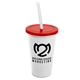 a white cup & translucent red lid & frost straw 22 oz single - wall snap on tumbler with lid and straw