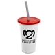 a white cup & translucent red lid & smoke straw 22 oz single - wall snap on tumbler with lid and straw