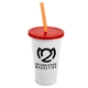 a white cup & translucent red lid & translucent orange straw 22 oz single - wall snap on tumbler with lid and straw