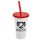 a white cup & translucent red lid & translucent red straw 22 oz single - wall snap on tumbler with lid and straw