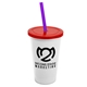 a white cup & translucent red lid & translucent violet straw 22 oz single - wall snap on tumbler with lid and straw