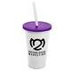 a white cup & translucent violet lid & frost straw 22 oz single - wall snap on tumbler with lid and straw