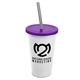 a white cup & translucent violet lid & smoke straw 22 oz single - wall snap on tumbler with lid and straw