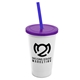 a white cup & translucent violet lid & translucent blue straw 22 oz single - wall snap on tumbler with lid and straw