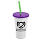 a white cup & translucent violet lid & translucent green straw 22 oz single - wall snap on tumbler with lid and straw