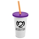 a white cup & translucent violet lid & translucent orange straw 22 oz single - wall snap on tumbler with lid and straw