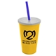 a yellow cup & frost lid & translucent blue straw 22 oz single - wall snap on tumbler with lid and straw