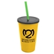 a yellow cup & smoke lid & translucent green straw 22 oz single - wall snap on tumbler with lid and straw