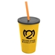 a yellow cup & smoke lid & translucent orange straw 22 oz single - wall snap on tumbler with lid and straw