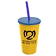 a yellow cup & translucent blue lid & translucent blue straw 22 oz single - wall snap on tumbler with lid and straw