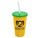 a yellow cup & translucent green lid & frost straw 22 oz single - wall snap on tumbler with lid and straw