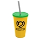 a yellow cup & translucent green lid & smoke straw 22 oz single - wall snap on tumbler with lid and straw