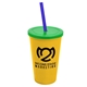 a yellow cup & translucent green lid & translucent blue straw 22 oz single - wall snap on tumbler with lid and straw