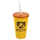 a yellow cup & translucent orange lid & frost straw 22 oz single - wall snap on tumbler with lid and straw