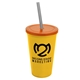 a yellow cup & translucent orange lid & smoke straw 22 oz single - wall snap on tumbler with lid and straw