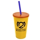 a yellow cup & translucent orange lid & translucent blue straw 22 oz single - wall snap on tumbler with lid and straw
