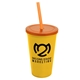 a yellow cup & translucent orange lid & translucent orange straw 22 oz single - wall snap on tumbler with lid and straw