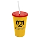 a yellow cup & translucent red lid & frost straw 22 oz single - wall snap on tumbler with lid and straw