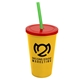 a yellow cup & translucent red lid & translucent green straw 22 oz single - wall snap on tumbler with lid and straw