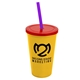 a yellow cup & translucent red lid & translucent violet straw 22 oz single - wall snap on tumbler with lid and straw