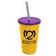 a yellow cup & translucent violet lid & smoke straw 22 oz single - wall snap on tumbler with lid and straw