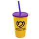 a yellow cup & translucent violet lid & translucent blue straw 22 oz single - wall snap on tumbler with lid and straw