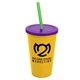 a yellow cup & translucent violet lid & translucent green straw 22 oz single - wall snap on tumbler with lid and straw