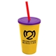 a yellow cup & translucent violet lid & translucent red straw 22 oz single - wall snap on tumbler with lid and straw