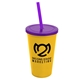 a yellow cup & translucent violet lid & translucent violet straw 22 oz single - wall snap on tumbler with lid and straw